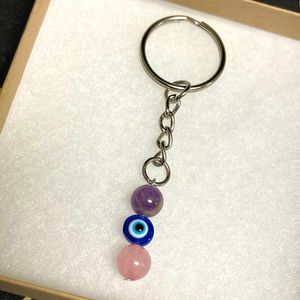 Rose Quartz & Amethyst Evil Eye Keychain